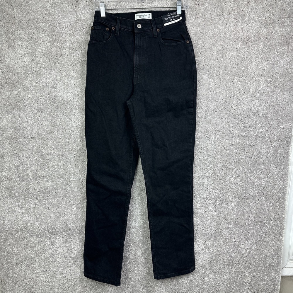 Abercrombie & Fitch 90s Straight Ultra High Rise Black Distressed Jeans 26/2R
